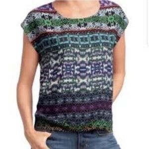 CAbi EUC Spring Tribal Aztec Print Top Short Sleeve Blouse #832 Medium